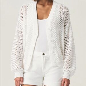 Splendid Brenda Pointelle Cardigan White Cotton Knit Button Front Size M